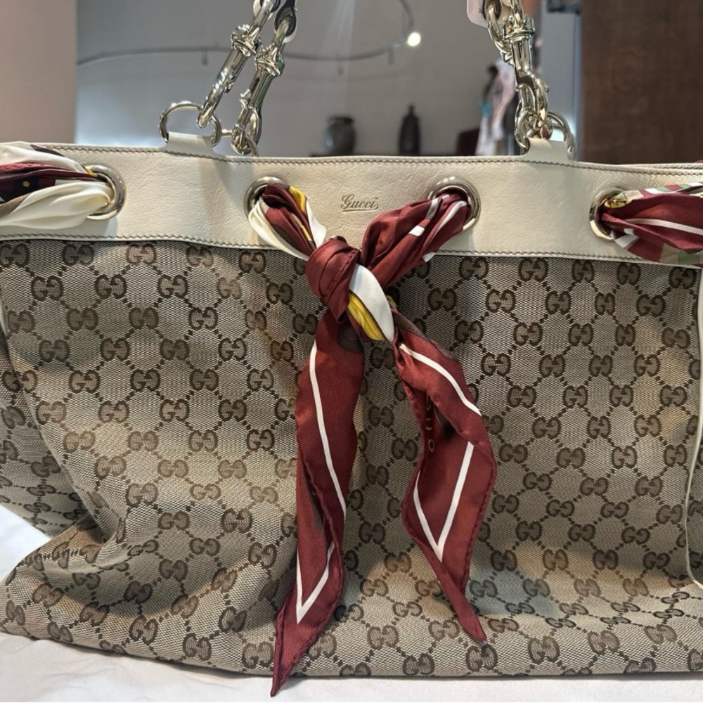 Gucci Brown and Cream Tote Bag with Iconic Design